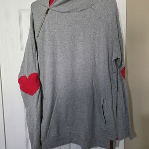 AMPERSAND AVE Gray Hoodie with Red Heart Accents